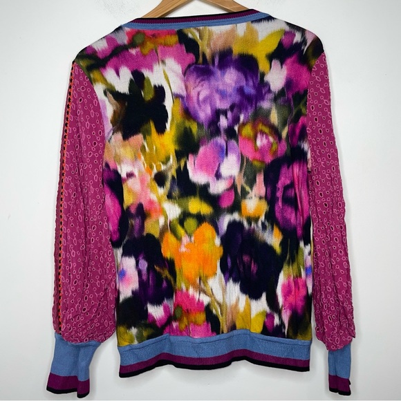 Anthropologie Bl^nk London Pullover Top Women S Pink Contrast Eyelet Puff Sleeve - Picture 9 of 16